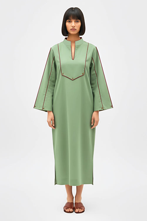 Asparagus Green-Tuscan Red Collared Stripe Dress
