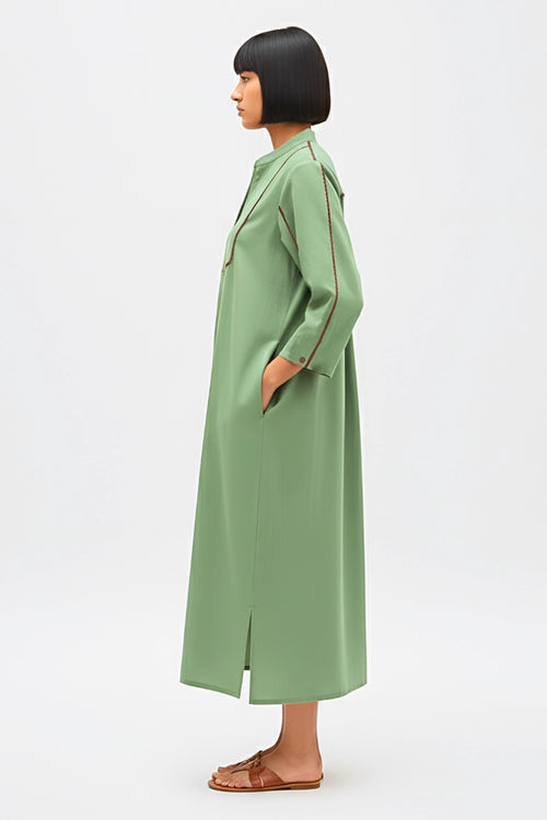 Asparagus Green-Tuscan Red Collared Stripe Dress