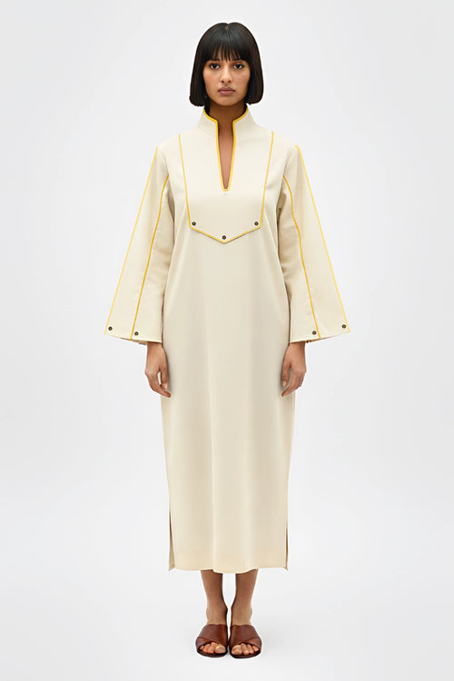 Ivory-Mango Yellow Collared Stripe Dress