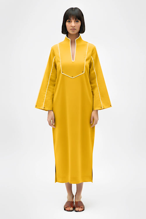 Mango Yellow-Ivory Collared Stripe Dress