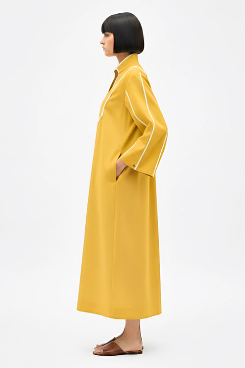 Mango Yellow-Ivory Collared Stripe Dress