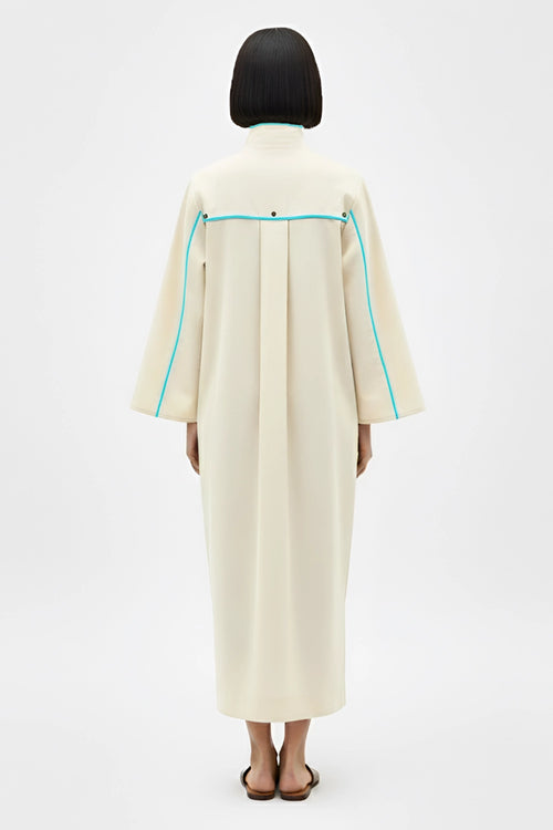 Ivory-Tiffany Blue Collared Stripe Dress