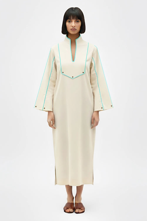 Ivory-Tiffany Blue Collared Stripe Dress