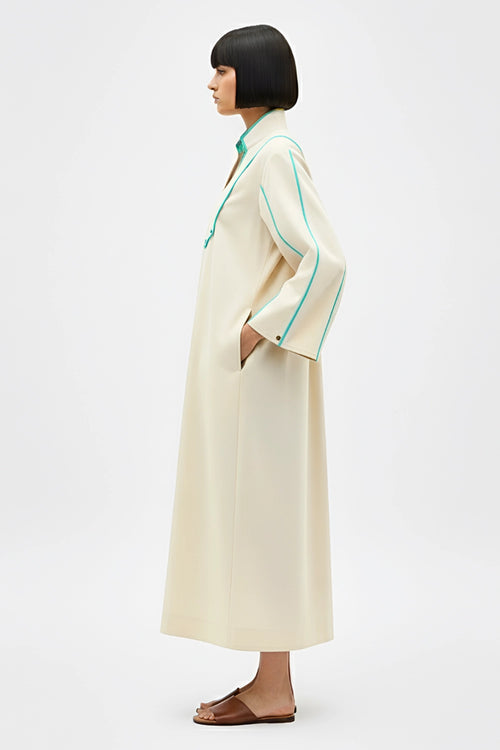 Ivory-Tiffany Blue Collared Stripe Dress