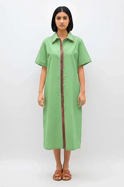 Asparagus Green-Tuscan Red Shirt Dress