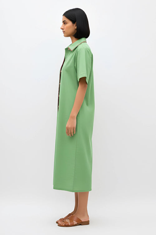 Asparagus Green-Tuscan Red Shirt Dress