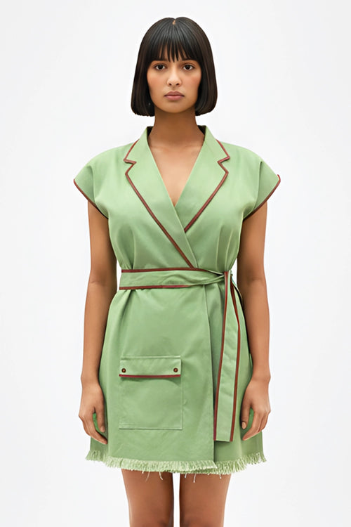 Asparagus Green-Tuscan Red Blazer Short Dress