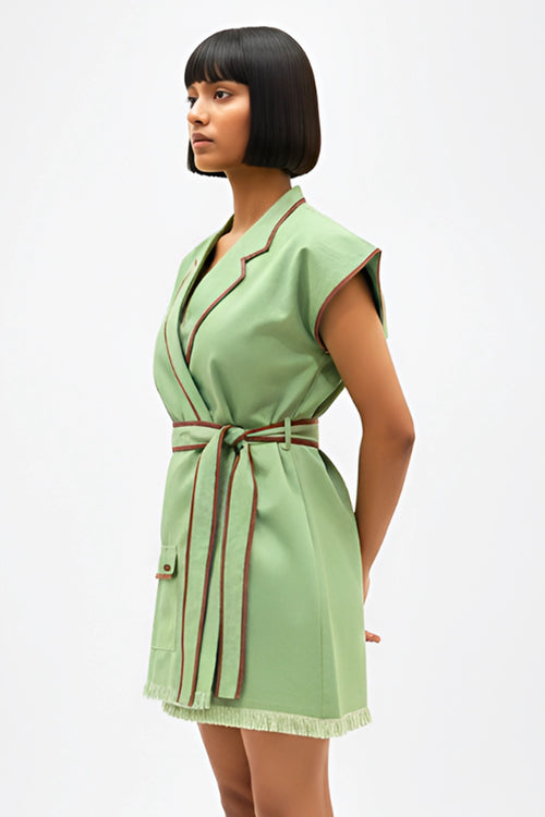Asparagus Green-Tuscan Red Blazer Short Dress