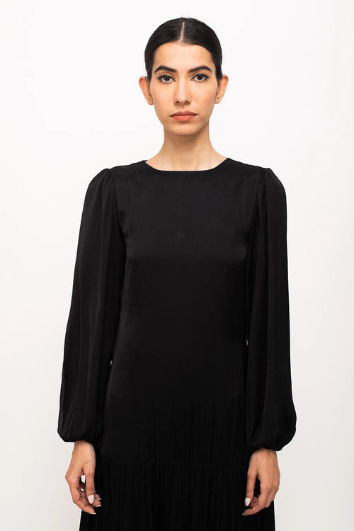 Black-Blue Gather Maxi Dress