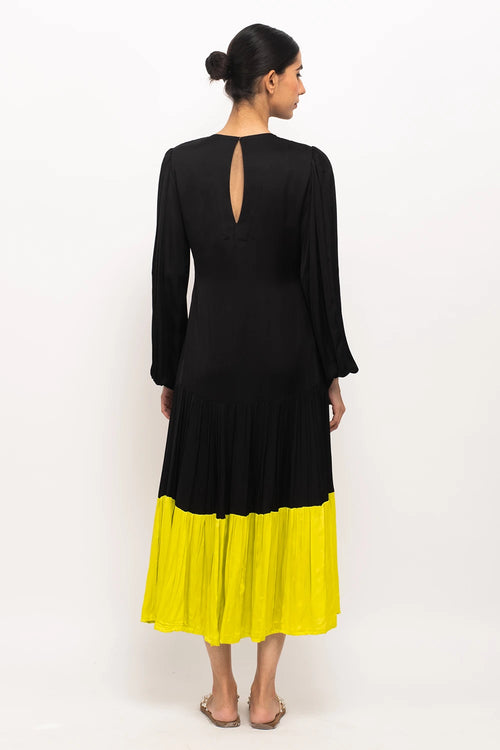 Black-Neon Gather Maxi Dress