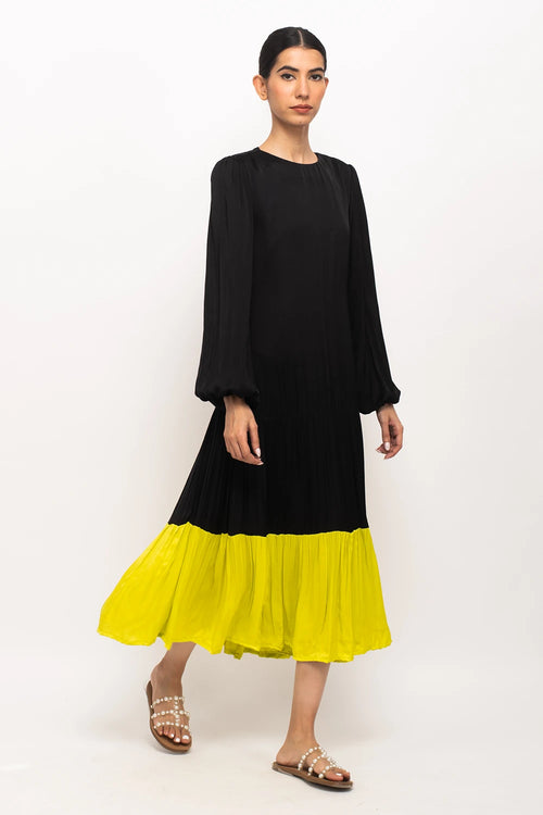 Black-Neon Gather Maxi Dress