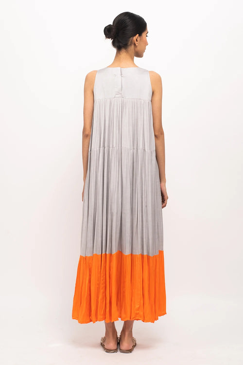 Grey-Orange Halter Neck Dress