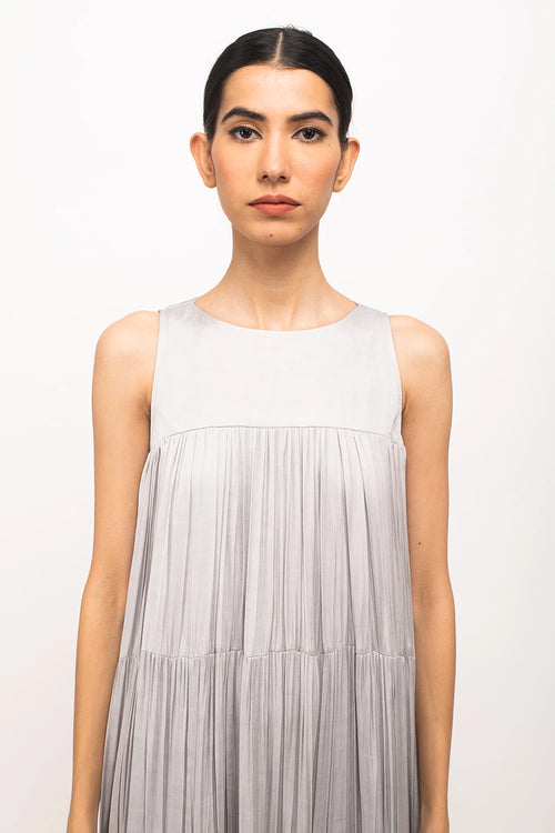 Grey-Orange Halter Neck Dress