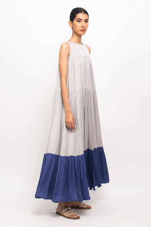 Grey-Blue Halter Neck Dress