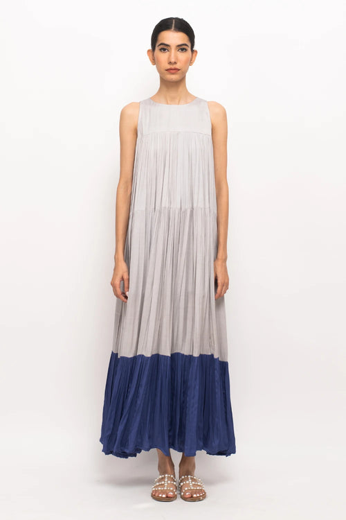 Grey-Blue Halter Neck Dress