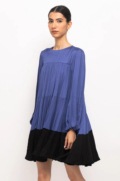 Blue-Black Gather Short Dress