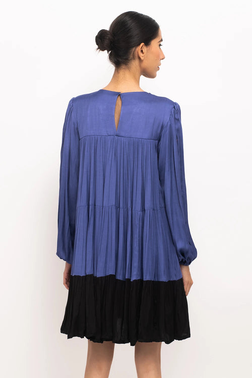 Blue-Black Gather Short Dress