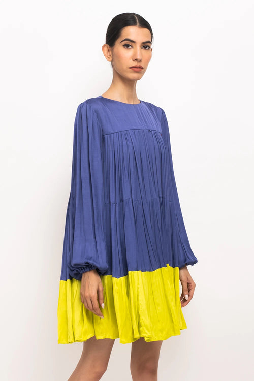 Blue-Neon Gather Short Dress