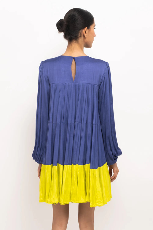 Blue-Neon Gather Short Dress