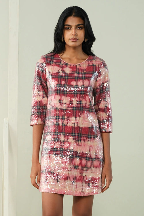 Washed Check Sequin Sheeted Dress