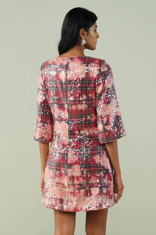 Washed Check Sequin Sheeted Dress