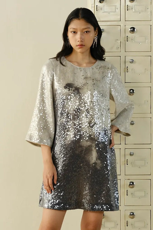 Printed Sequin Sheeted Dress