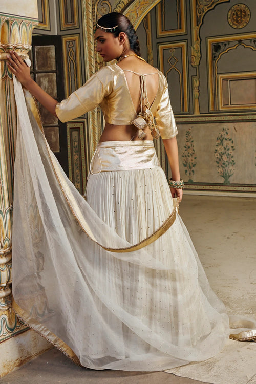 Ivory Golden Zari Mukesh Lehenga