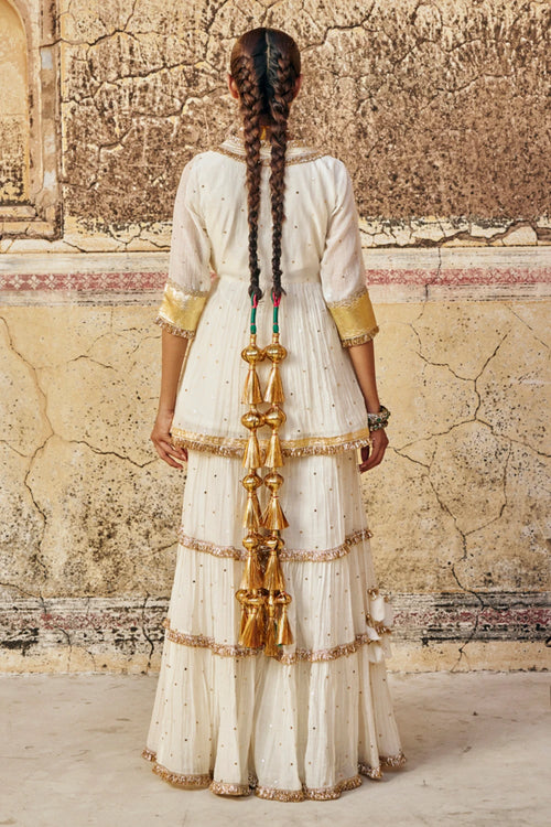 Ivory Chanderi Mukesh Peplum Sharara