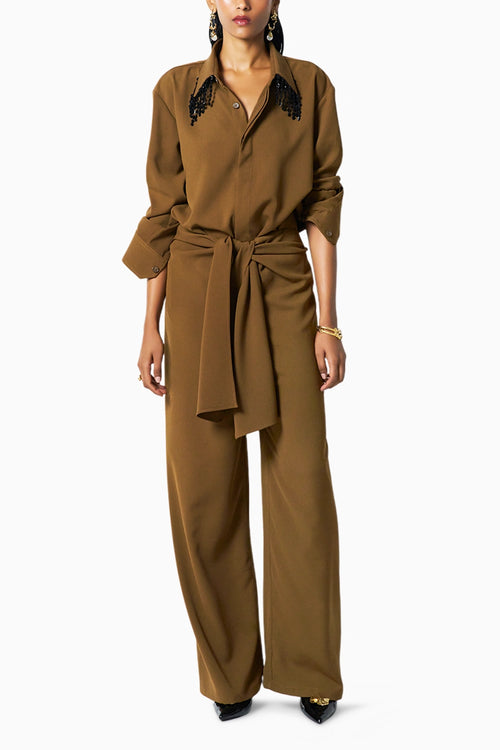 Mocha Brown Shirt With Hazel Knot Pants