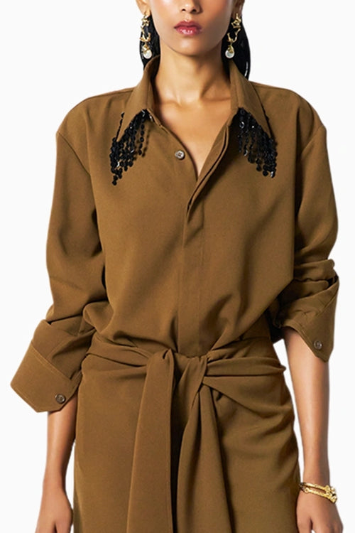 Mocha Brown Shirt With Hazel Knot Pants