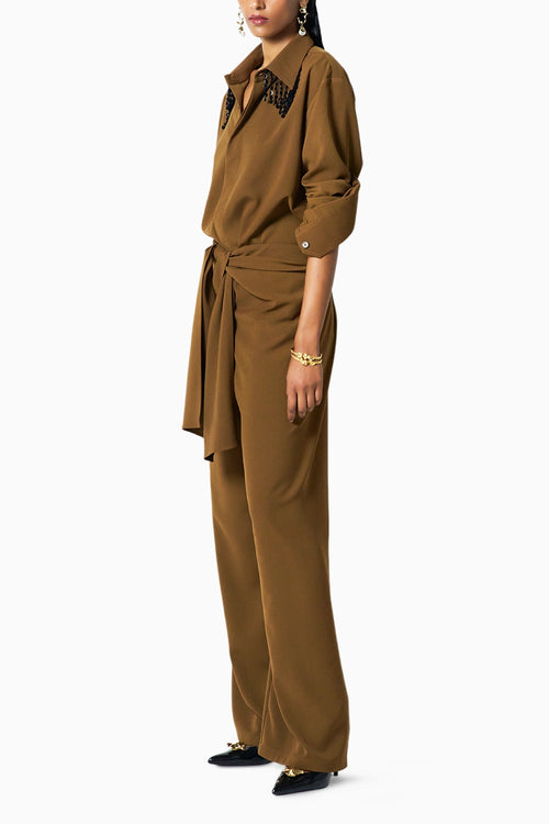 Mocha Brown Shirt With Hazel Knot Pants