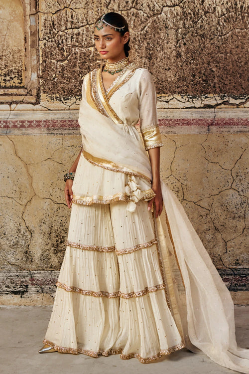 Ivory Chanderi Mukesh Peplum Sharara
