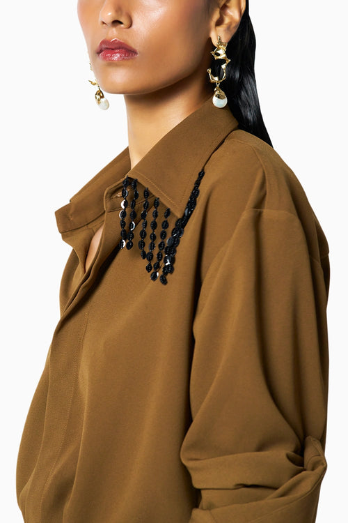 Mocha Brown Shirt With Hazel Knot Pants