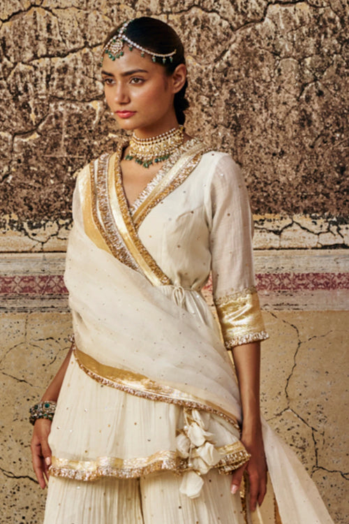 Ivory Chanderi Mukesh Peplum Sharara