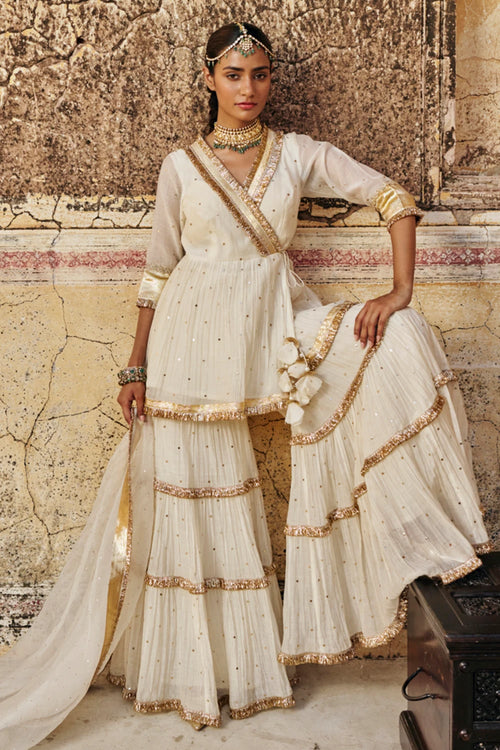 Ivory Chanderi Mukesh Peplum Sharara