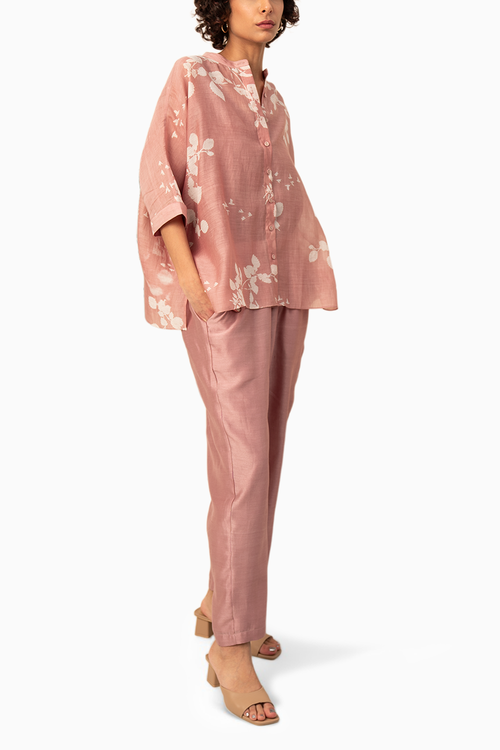Lavender Petal Print Shirt and Solid Pants
