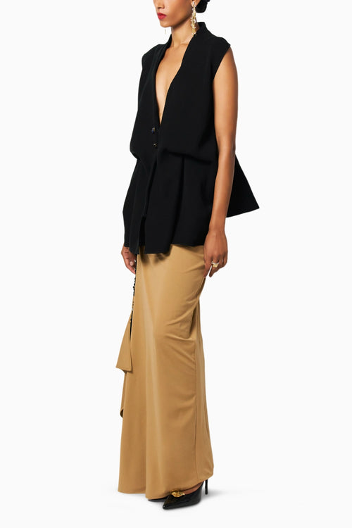 Clip Black Blazer With Pecan Camel Brown Skirt