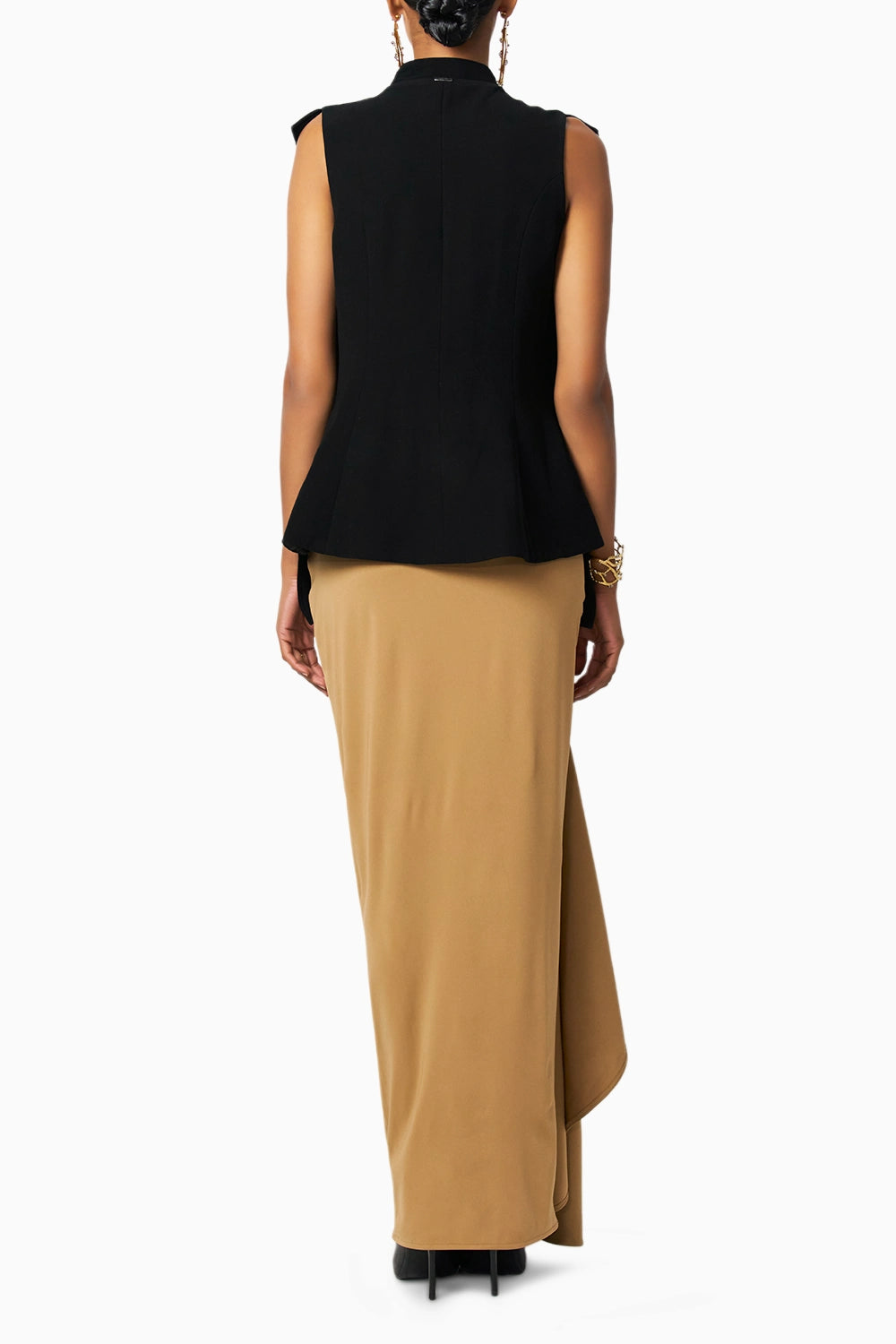 Clip Black Blazer With Pecan Camel Brown Skirt