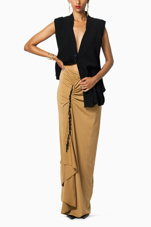 Clip Black Blazer With Pecan Camel Brown Skirt
