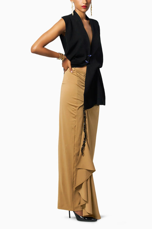 Clip Black Blazer With Pecan Camel Brown Skirt
