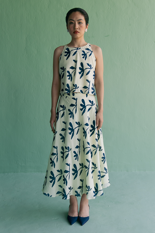 Blue Dense Top and Skirt Set