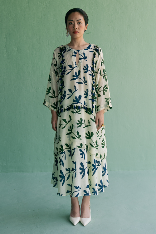 Blue Dense Kaftan with Skirt