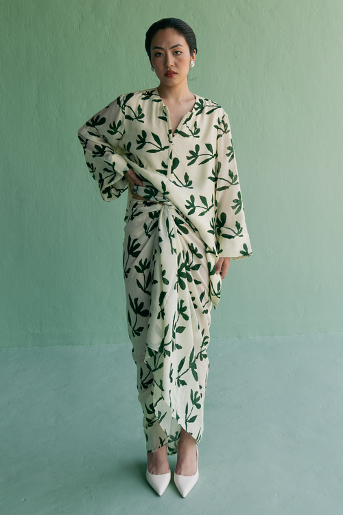 Green Dense Top and Skirt Set