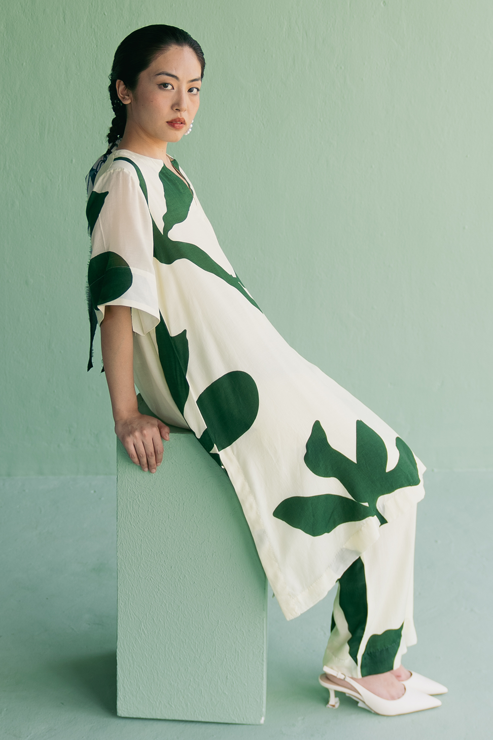 Big Green Flower A-Line Kurta Set