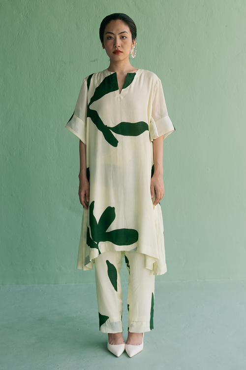 Big Green Flower A-Line Kurta Set