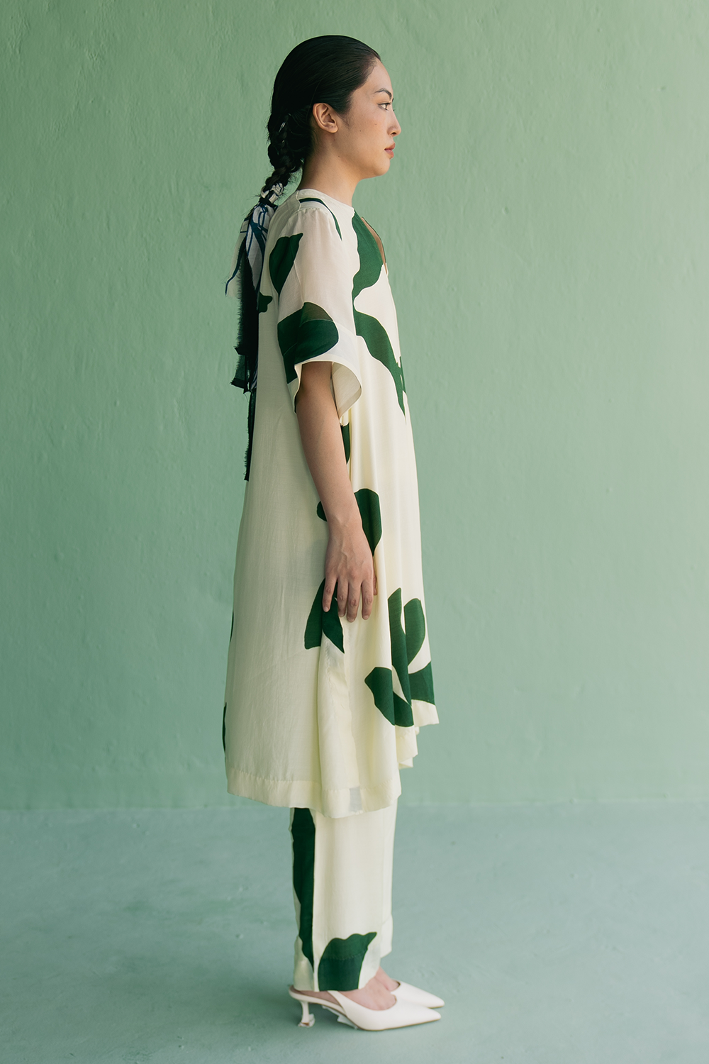 Big Green Flower A-Line Kurta Set