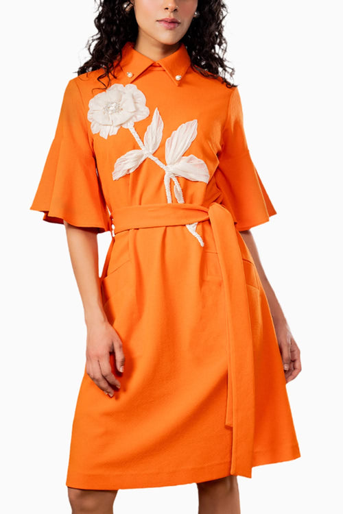 Orange 3D Floral Dress