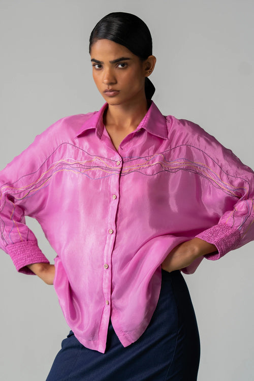 Kimono Line Shirt With Blue Contour Skirt