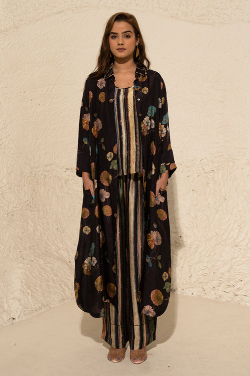 Brown Floral Art Jacket Co-ord Set