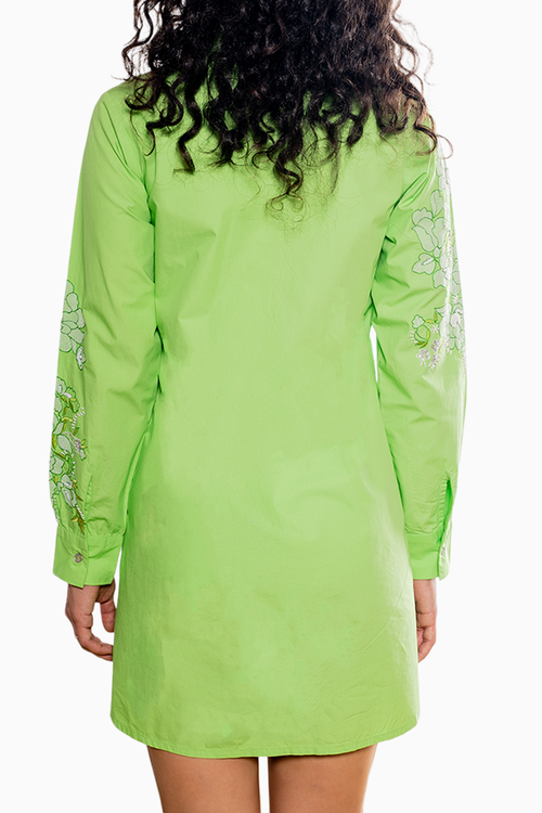 Green Floral Embroidered Shirt Dress